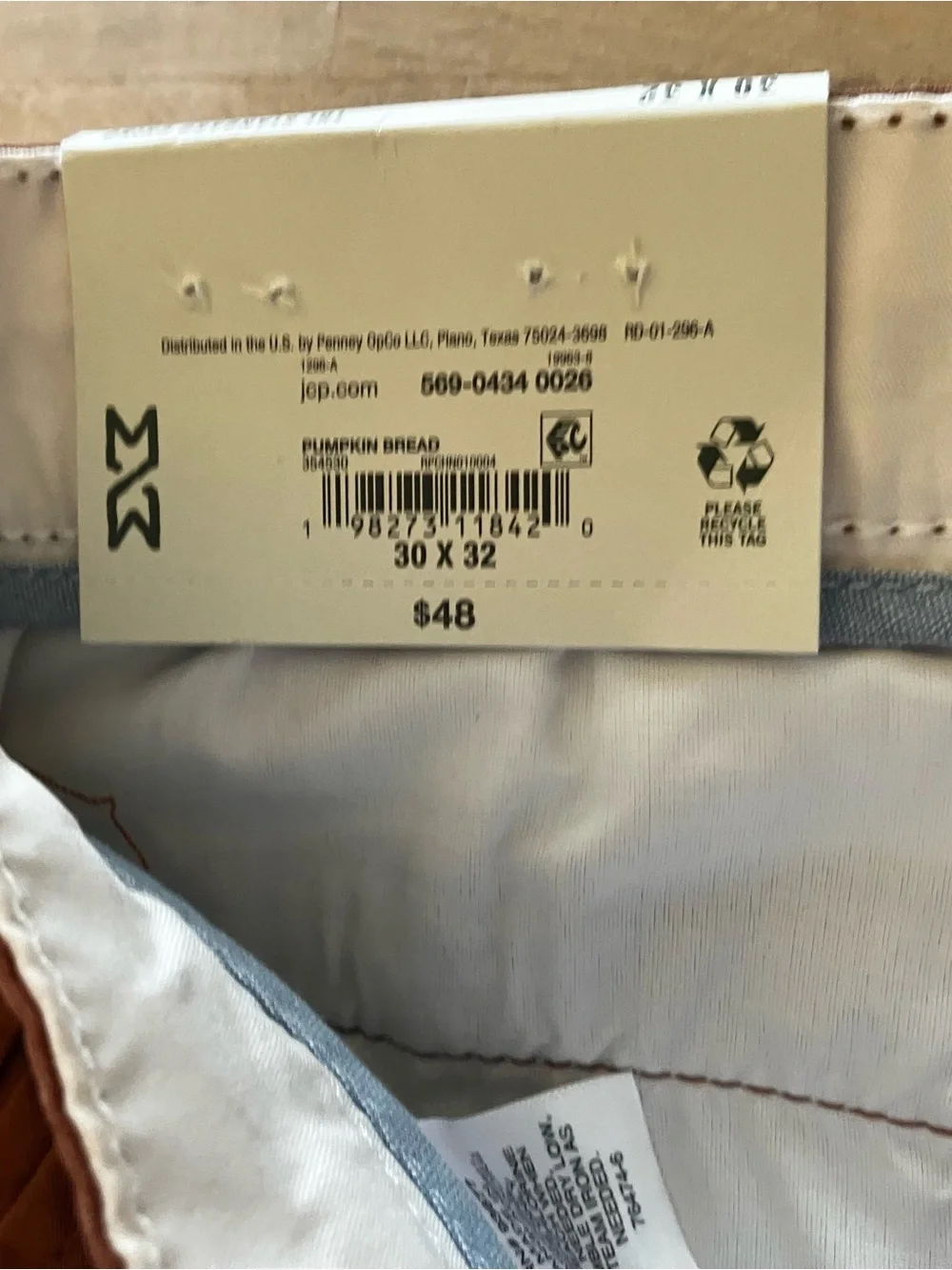NWT JCPenney Men's Chinos in Rust-Burnt Orange